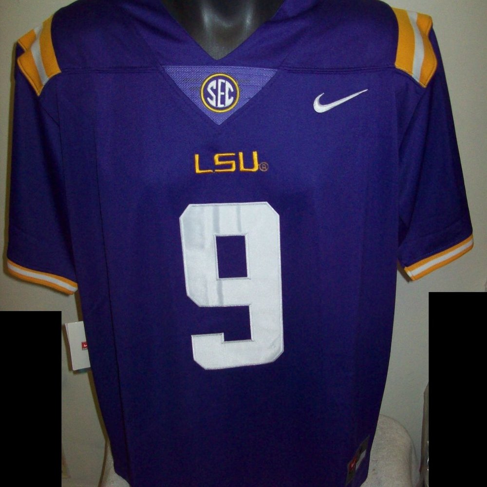 LSU TIGERS #9 BURROW Sewn Jersey PURPLE M L XL 2X